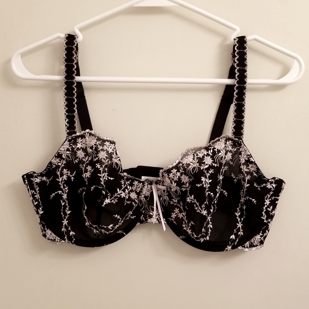 Apt. 9 Beige Embroidered Black Sheer Underwire Bra, 38DD